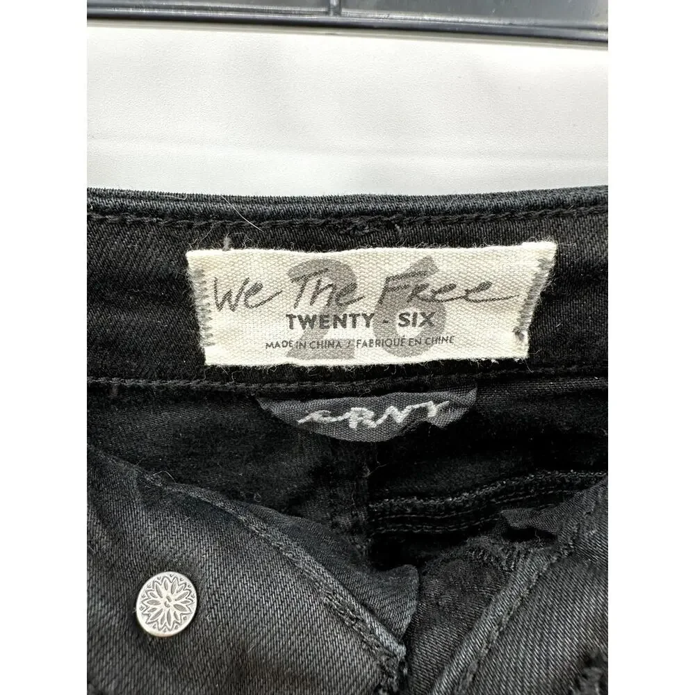 FREE PEOPLE NWT Black Denim Raw Hem Cut Off Shorts // 26 - Picture 2 of 7